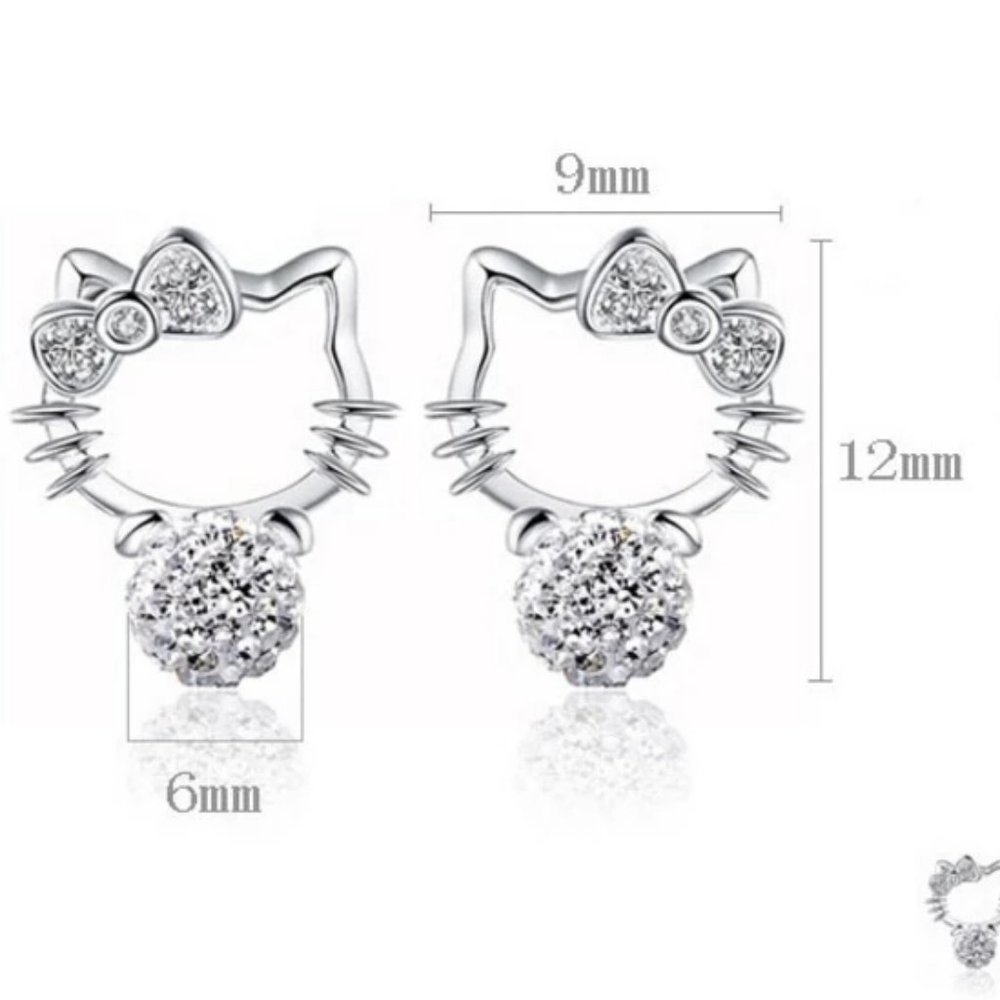 *NEW 925 Sterling Silver Hello Kitty Ball Earrings - Picture 4 of 4